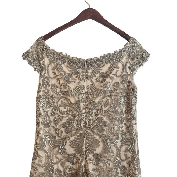 TADASHI SHOJI Off Shoulder Metallic Corded Embroidery Gown Maxi Dress 12 - Picture 8 of 9